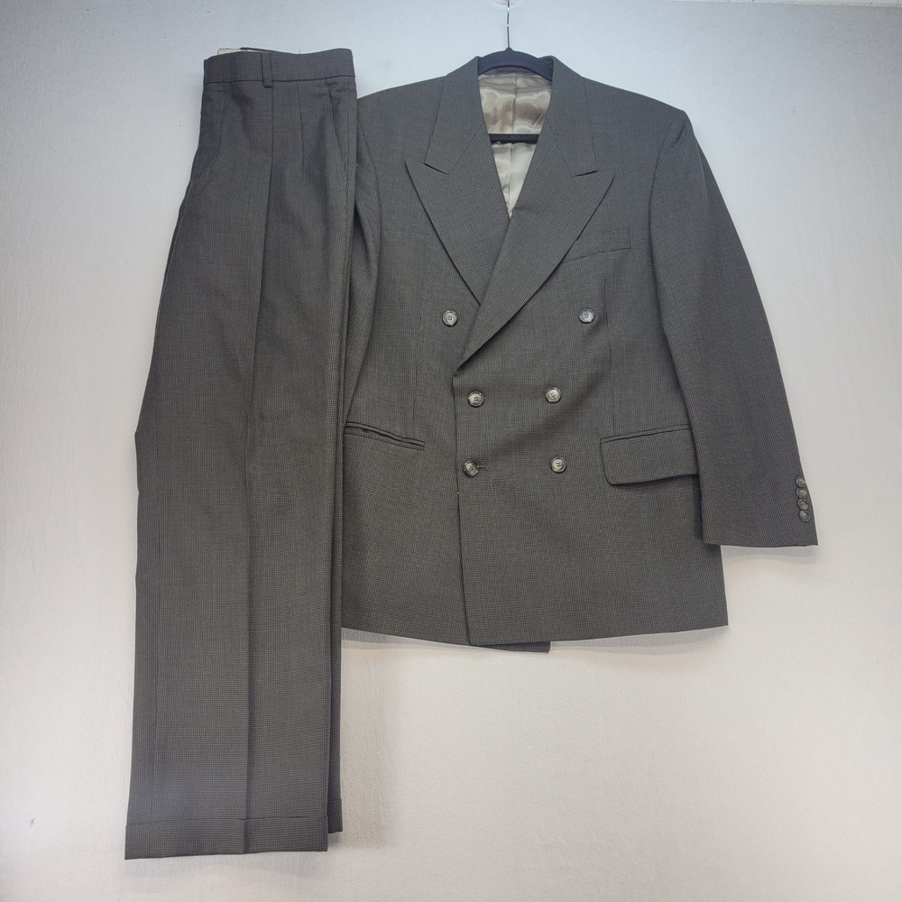 Andrer Villard Paris Vintage 2-pc Suit Mens 33x30 Black Brown Houndstooth Wool